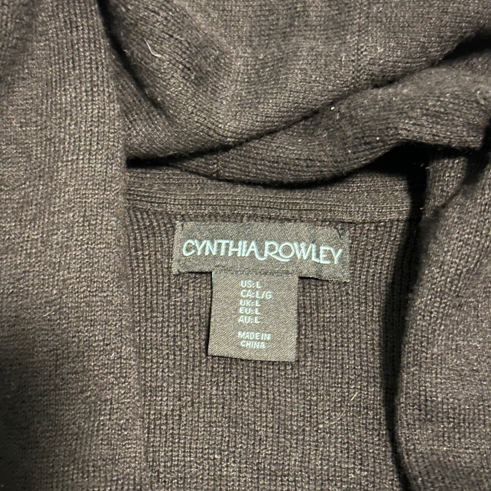 Cynthia Rowley Black Ribbed Shawl Collar Cardigan Sweater Women's Size L - Picture 3 of 7